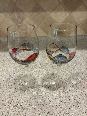 Hand-painted Milano Romania mosaic stained glass style wine glasses